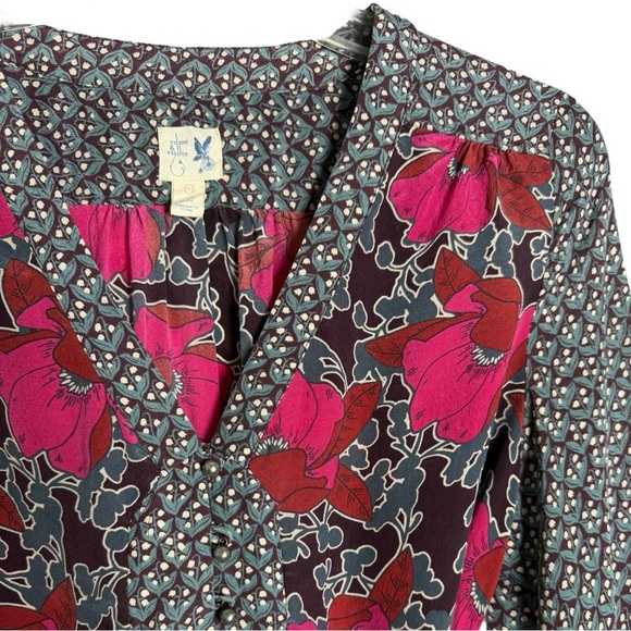 Anthro Edme Esyllte Silk Tie Back Blouse Top Shirt Sz 0 Boho Fairy Romantic Fem - Picture 4 of 9